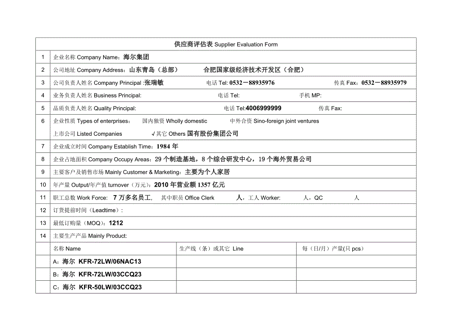 海尔供应商评估表_第1页