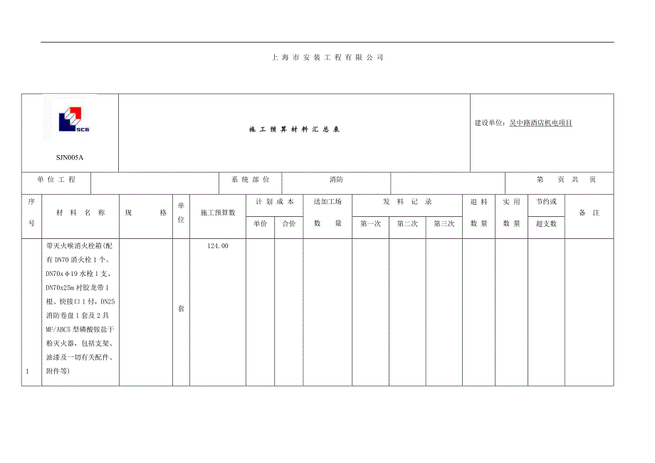 消防设备安装工程预算表.docx_第1页