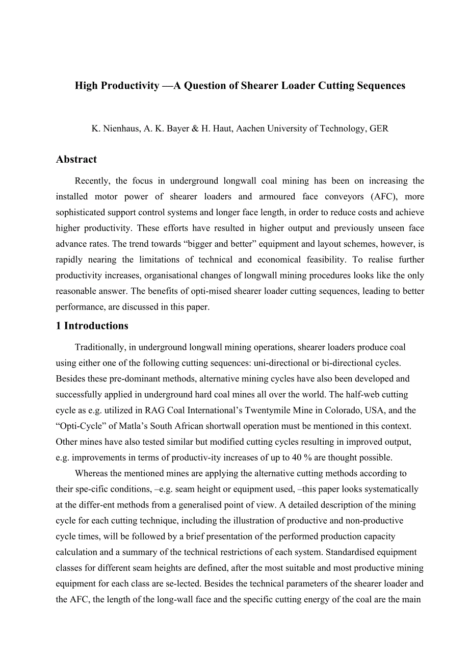 高生产率一个关于采煤机切割序列的问题毕业课程设计外文文献翻译、中英文翻译、外文翻译_第1页