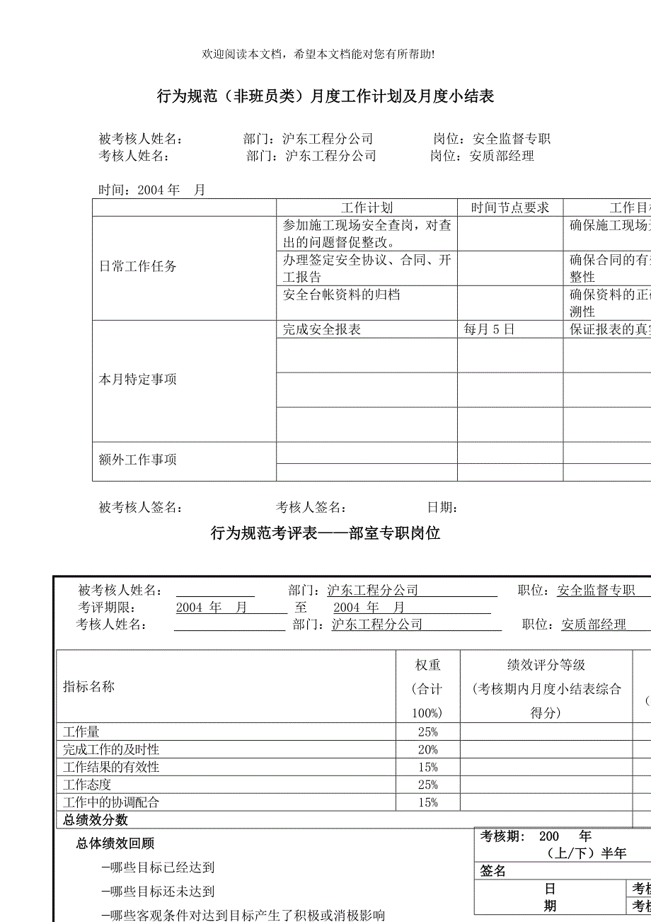 公司部室专职行为规范考评表_第4页