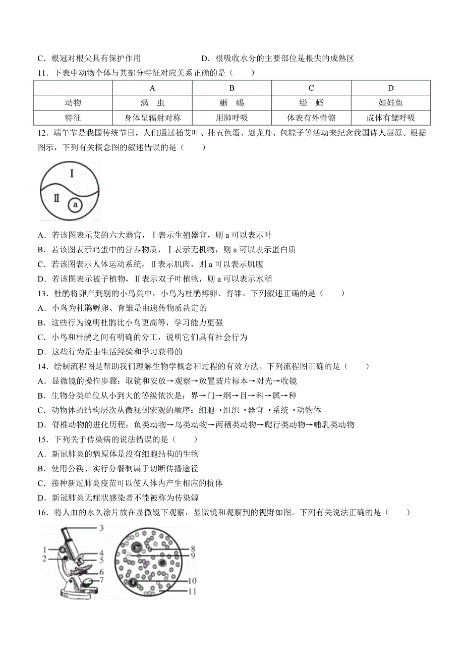 2021年江西省中考生物试题及参考答案_第2页