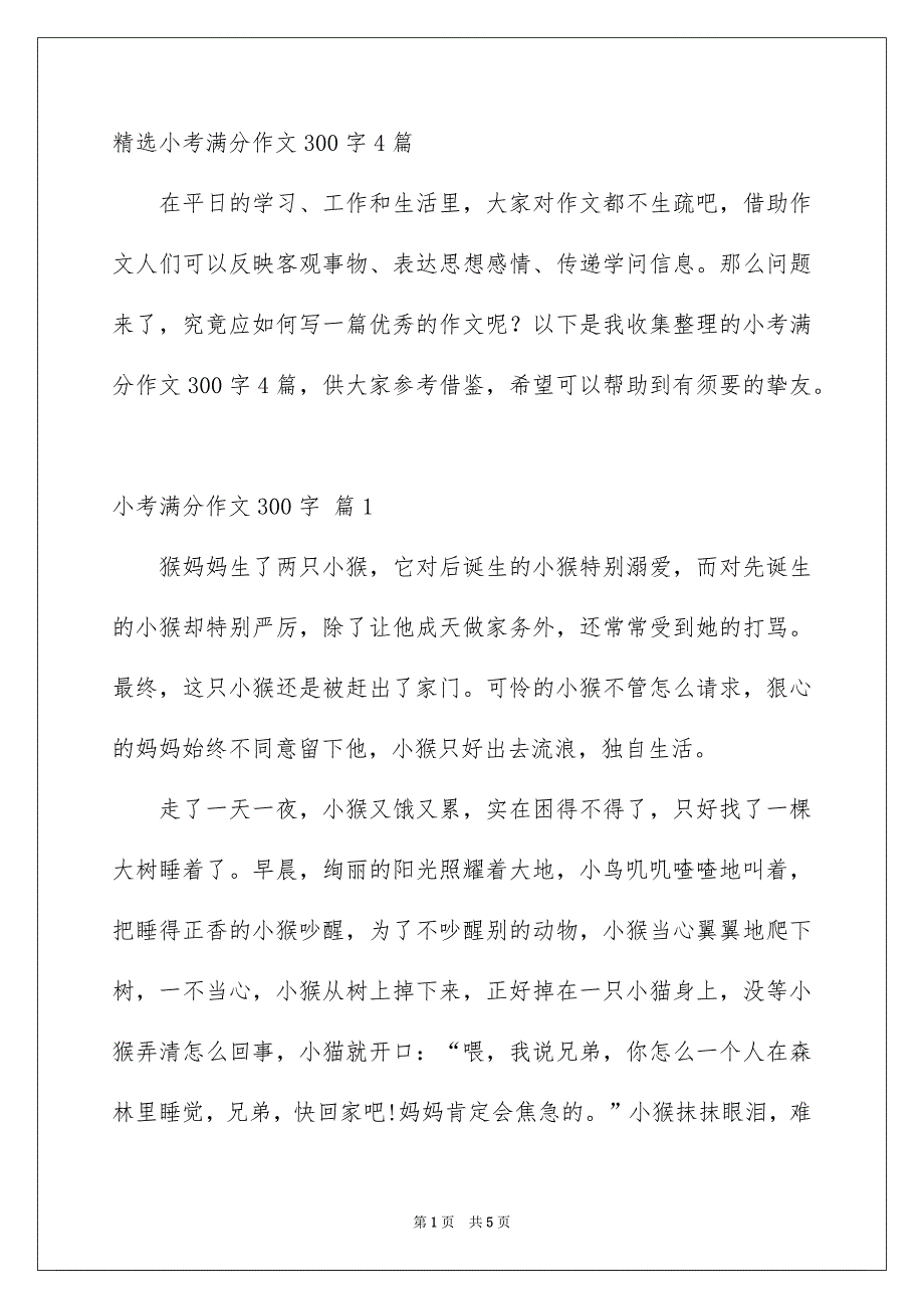 精选小考满分作文300字4篇_第1页