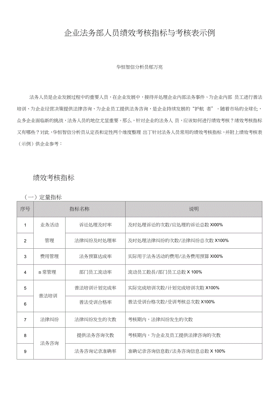 企业法务部人员绩效考核指标与考核表示例_第1页