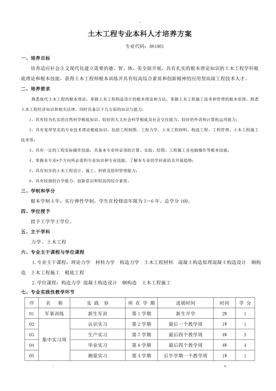 土木工程专业本科人才培养计划_第1页