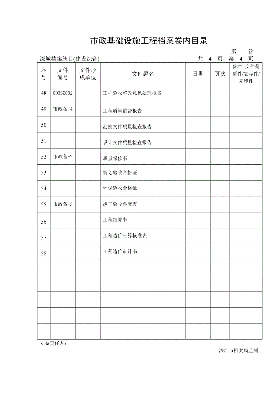 深圳市市政基础设施工程档案卷内目录_第4页