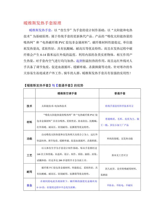 暖维斯自发热手套原理及与传统手套对比优势介绍.docx