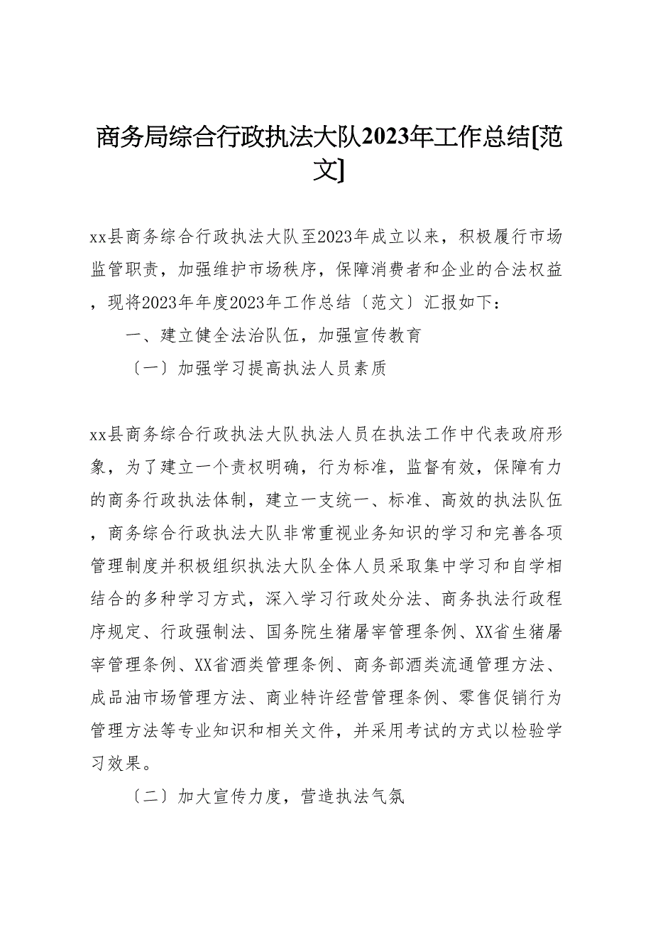 2023年商务局综合行政执法大队工作总结.doc_第1页