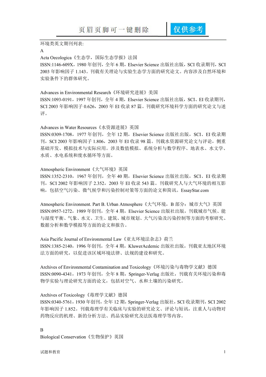 环境类英文期刊列表教学相关_第1页