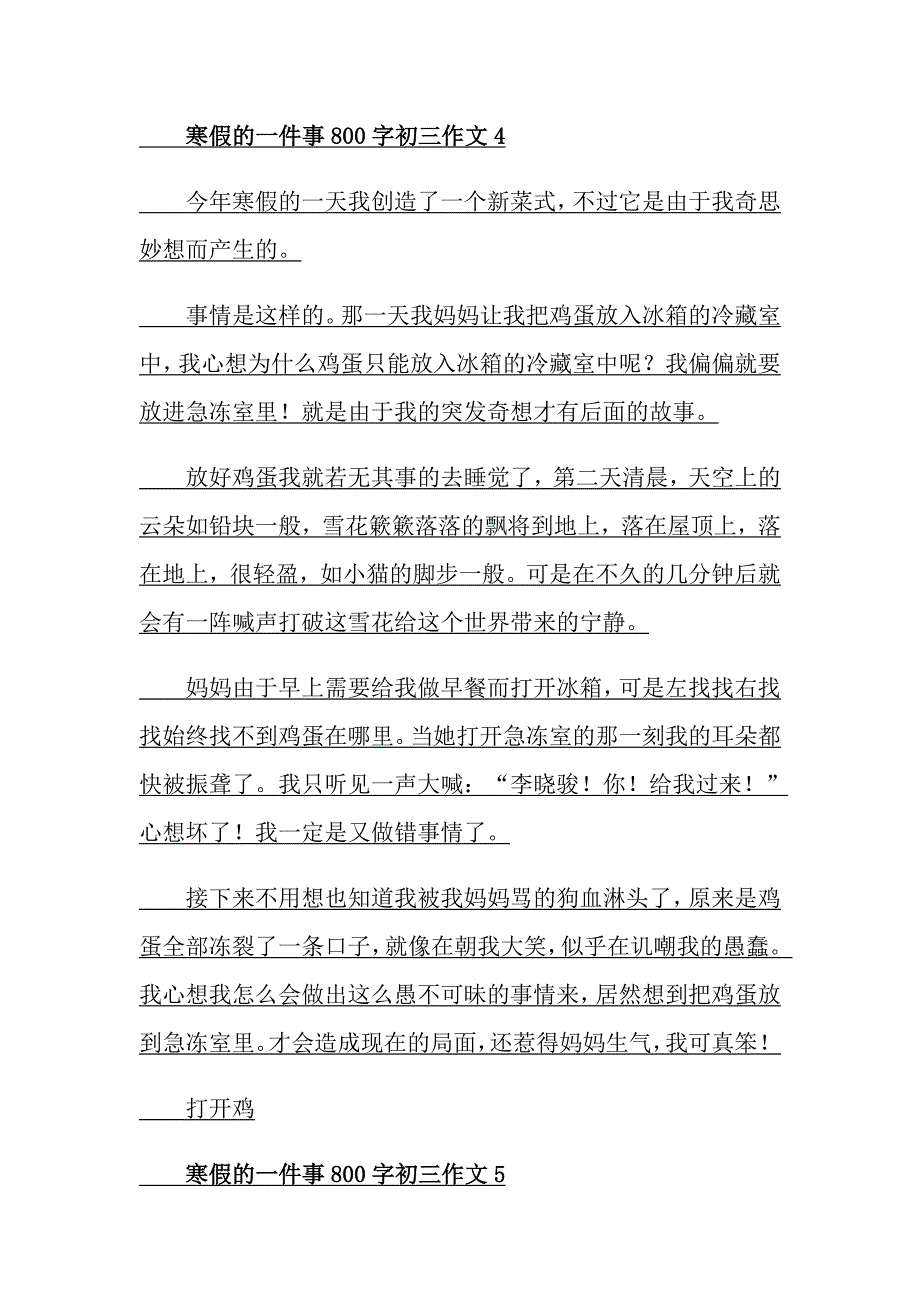 寒假的一件事800字初三作文_第4页