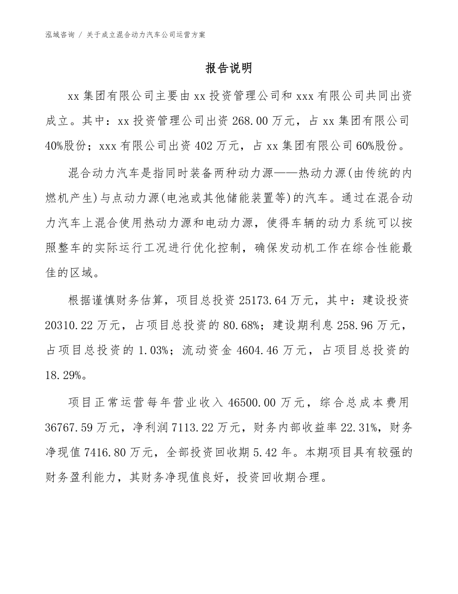 关于成立混合动力汽车公司运营方案（范文参考）_第2页