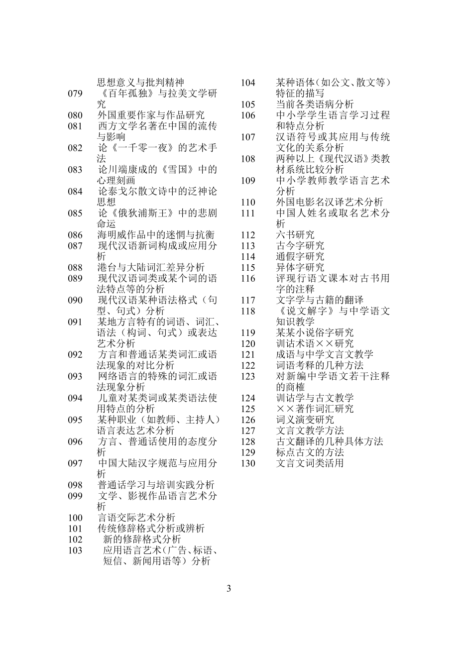 21001汉语言文学本科毕业论文选题_第3页