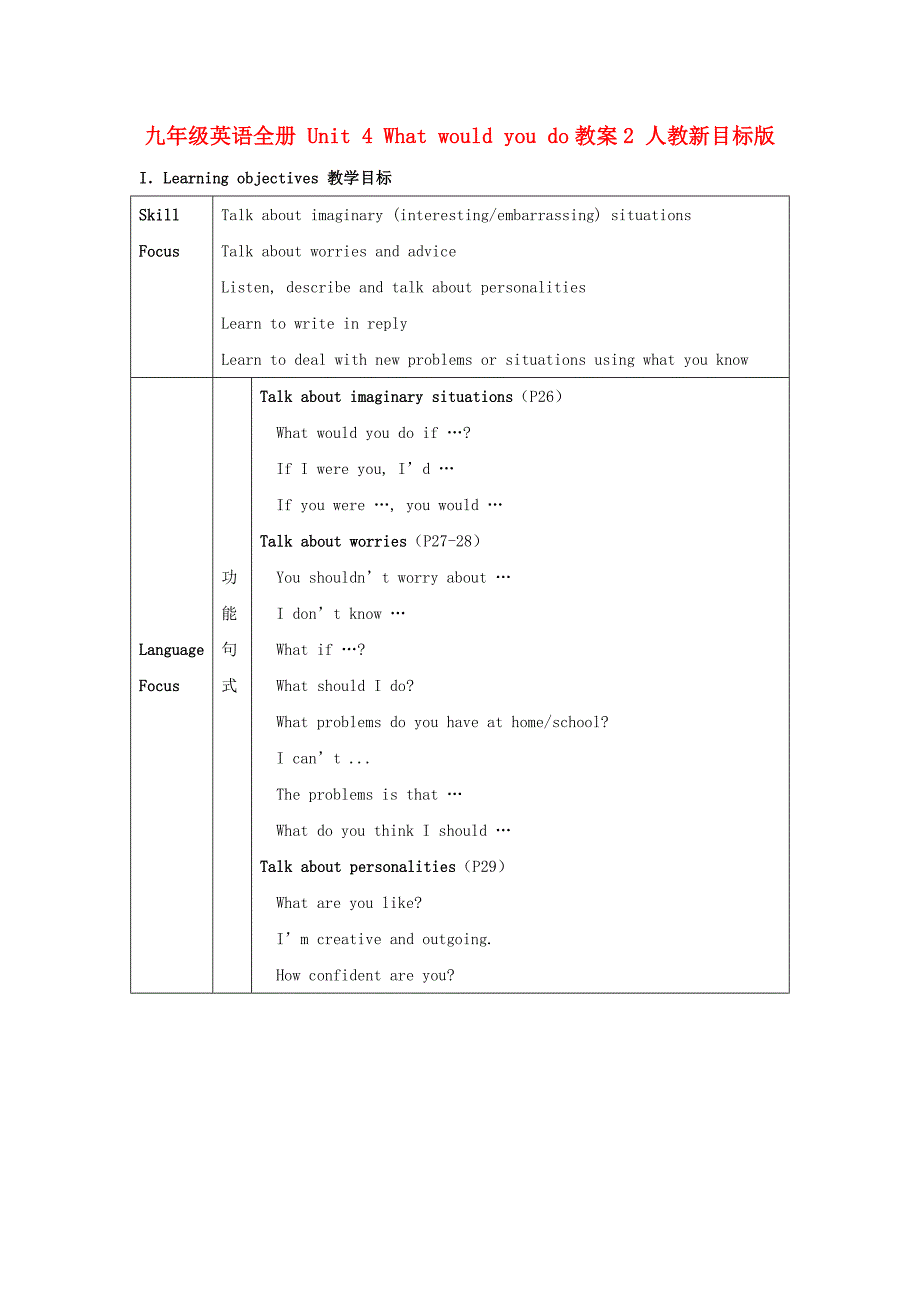 九年级英语全册 Unit 4 What would you do教案2 人教新目标版_第1页