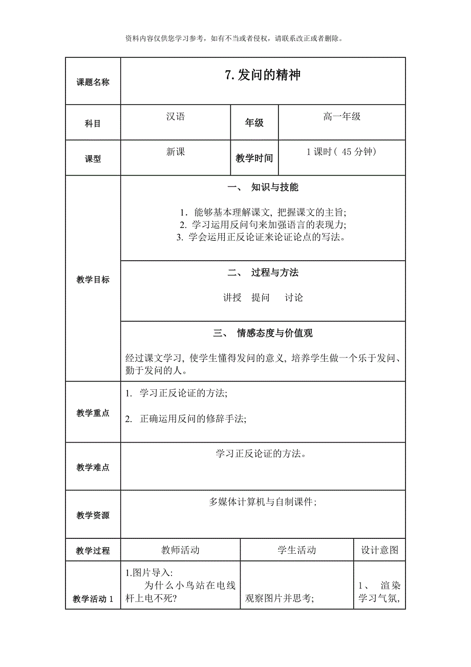 发问的精神好教学设计方案样本_第2页