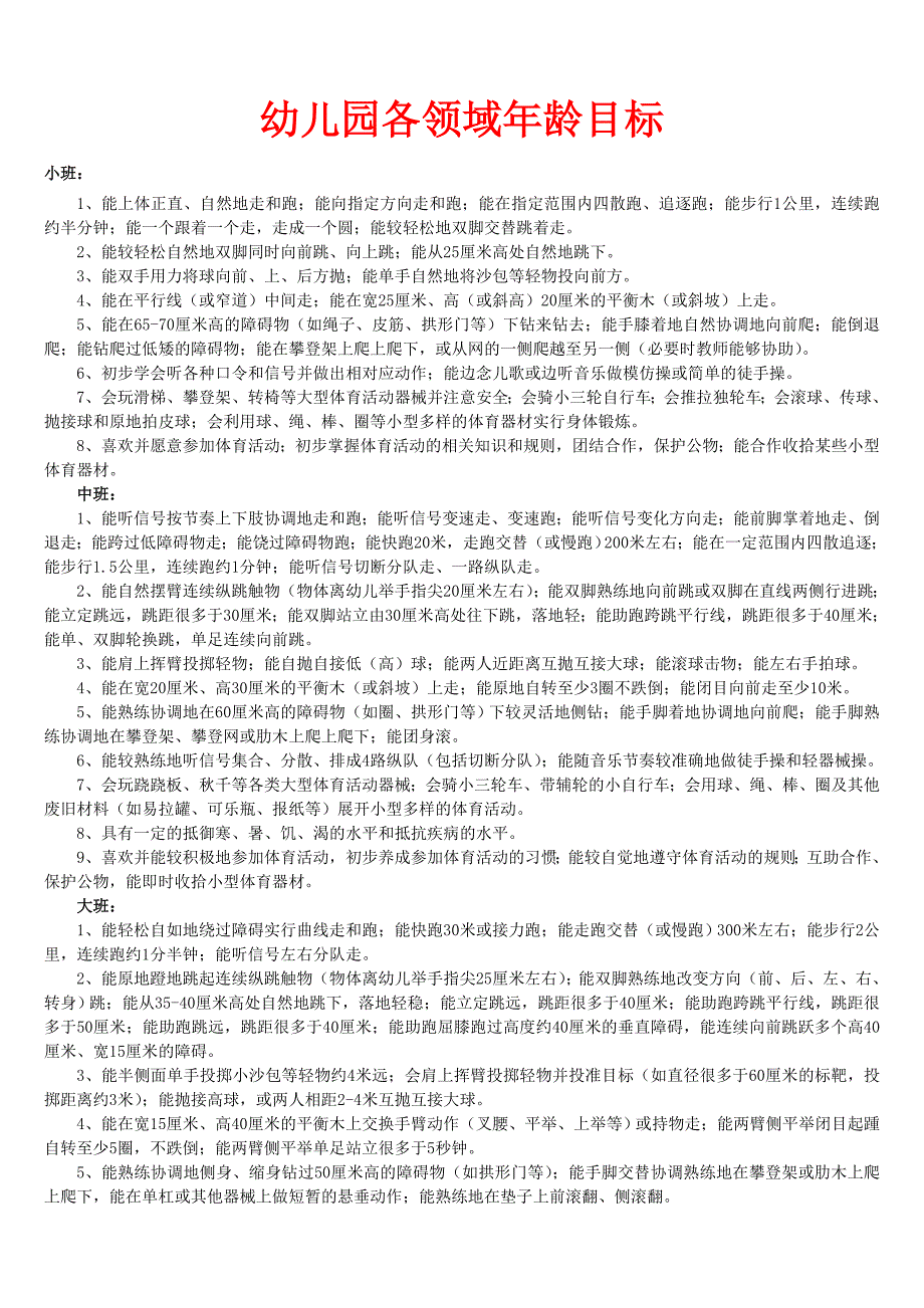 幼儿园各年龄阶段目标(健康_音乐_体育_美术_语言)(1)_第1页