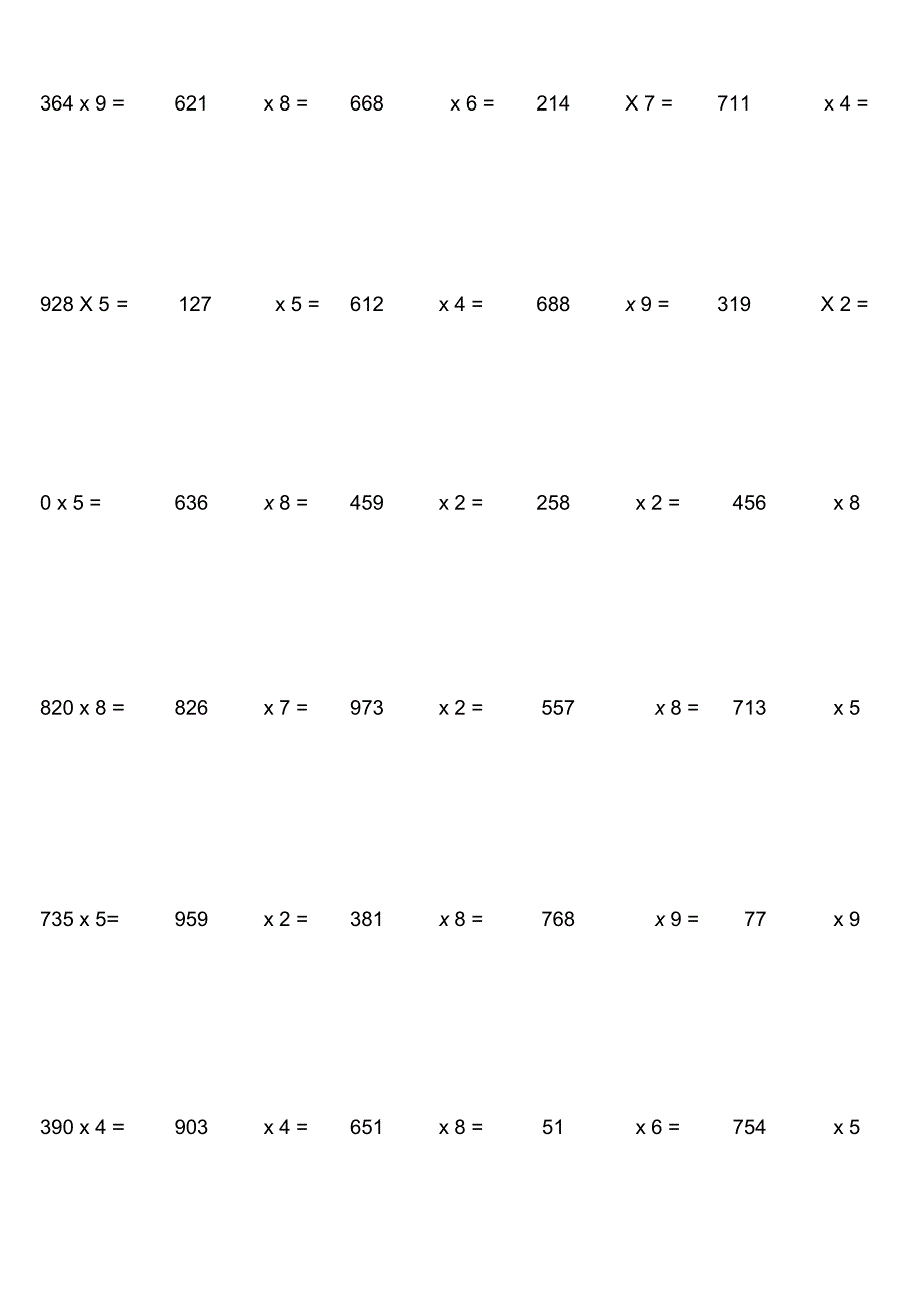 三位数乘一位数口算题_第3页