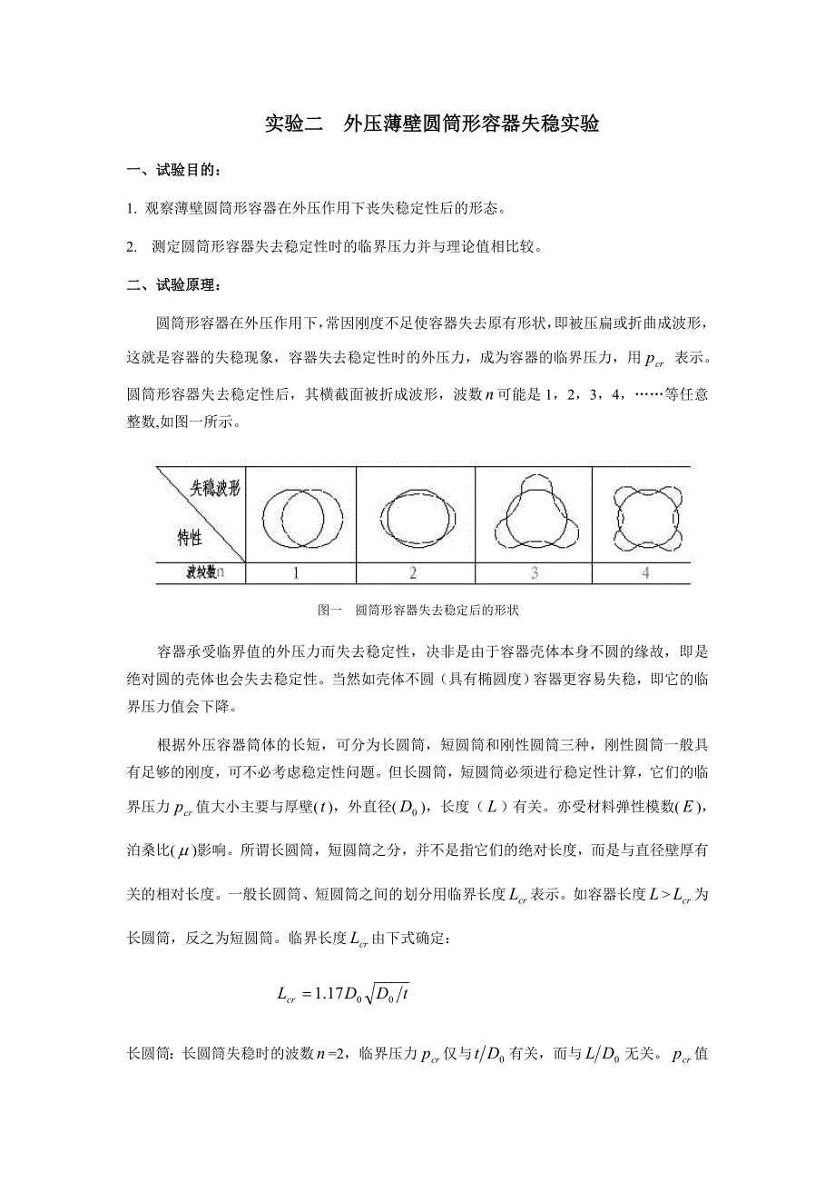 实验二外压薄壁圆筒形容器失稳实验.doc_第1页