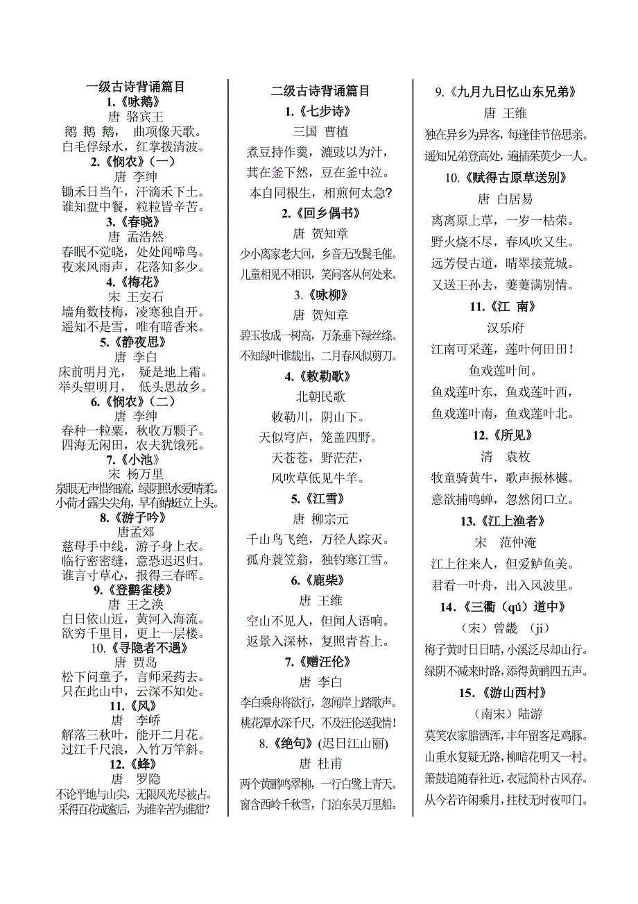 小学生古诗背诵手册_第3页