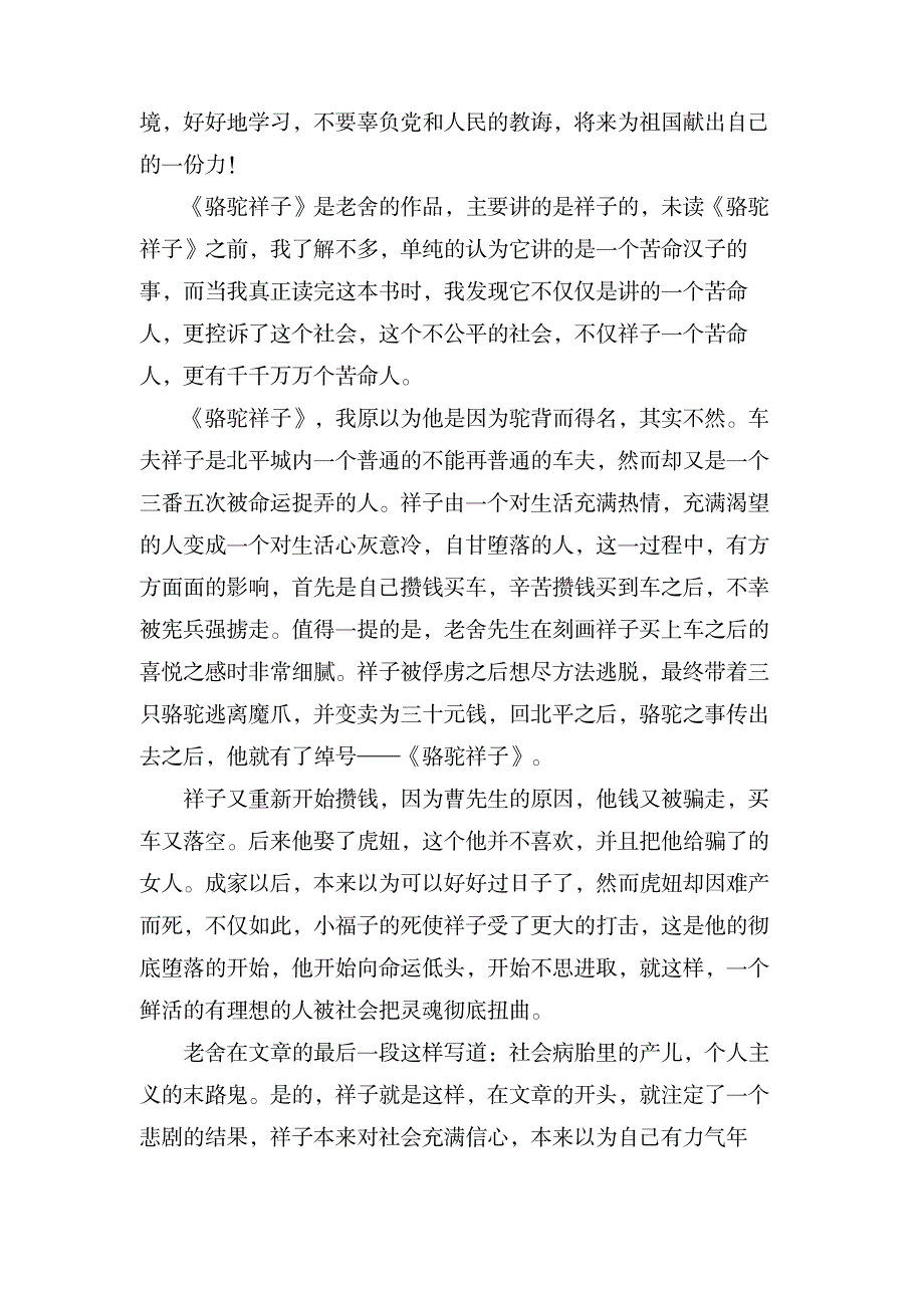 老舍《骆驼祥子》读后感600字_文学艺术-随笔札记_第3页