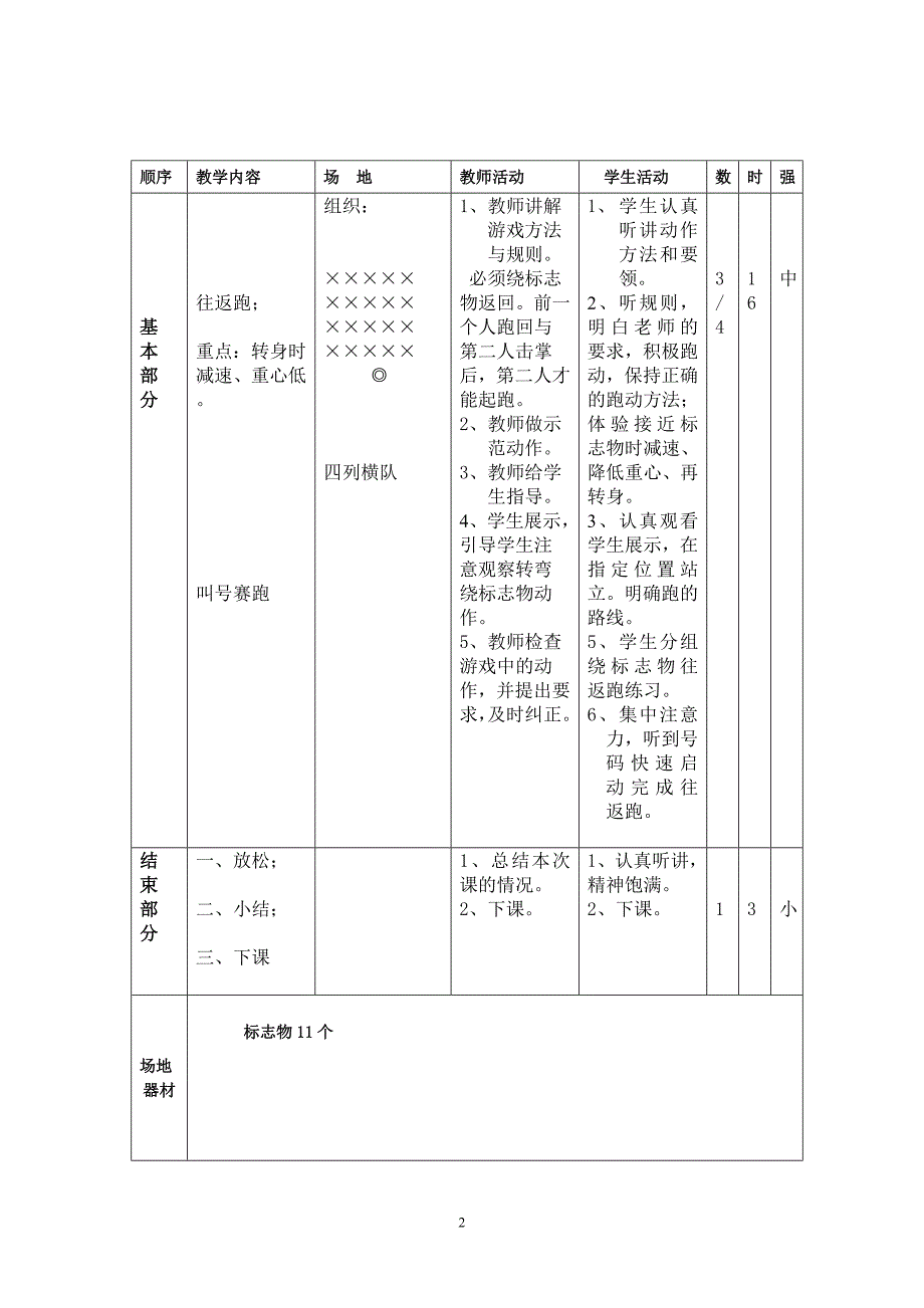 二年级体育教案《报数、往返跑》_第2页