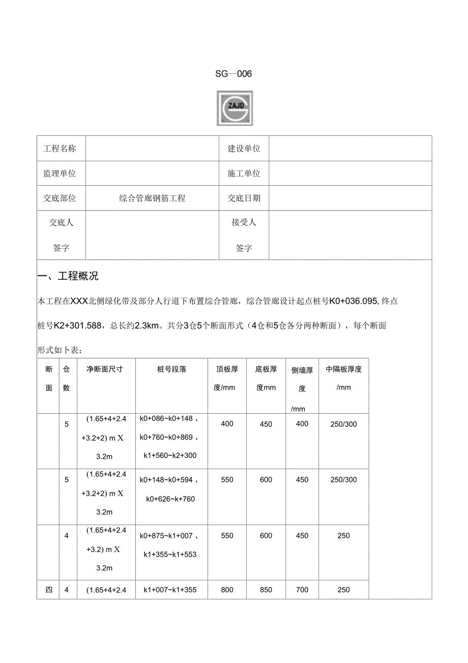 管廊模板支架施工技术交底_第1页