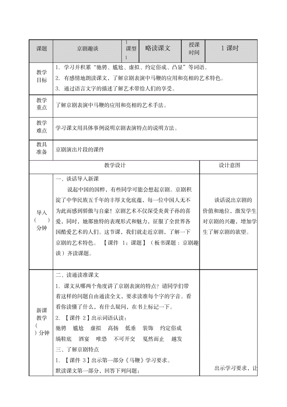 2019年最新部编人教版六年级上册语文23京剧趣谈教案_第1页