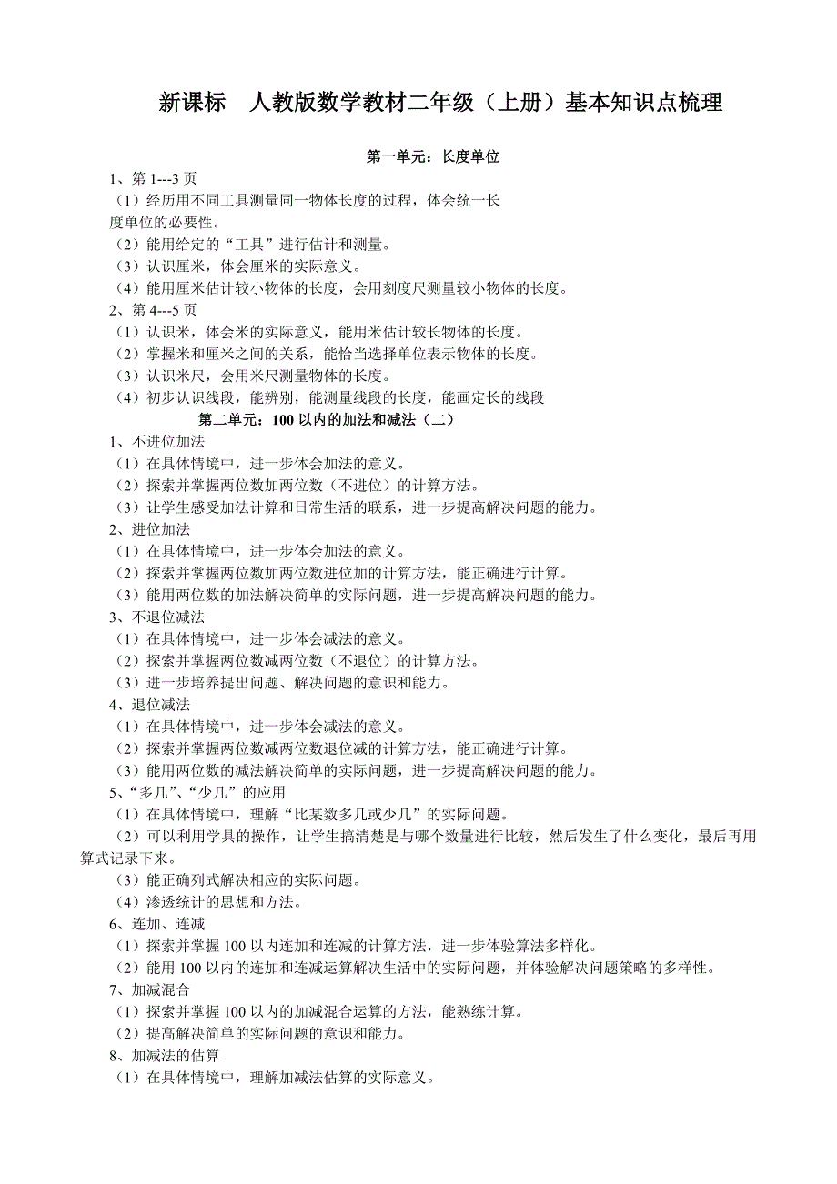 新课标　人教版数学教材二年级（上册）基本知识点梳理_第1页