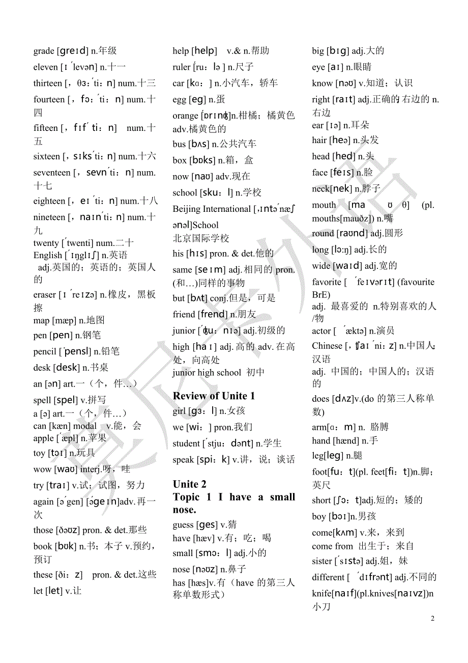 新版仁爱英语七年级上册单词表带音标_第2页