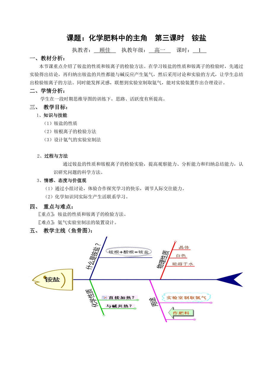 课题：化学肥料中的主角 第三课时 铵盐.doc_第1页