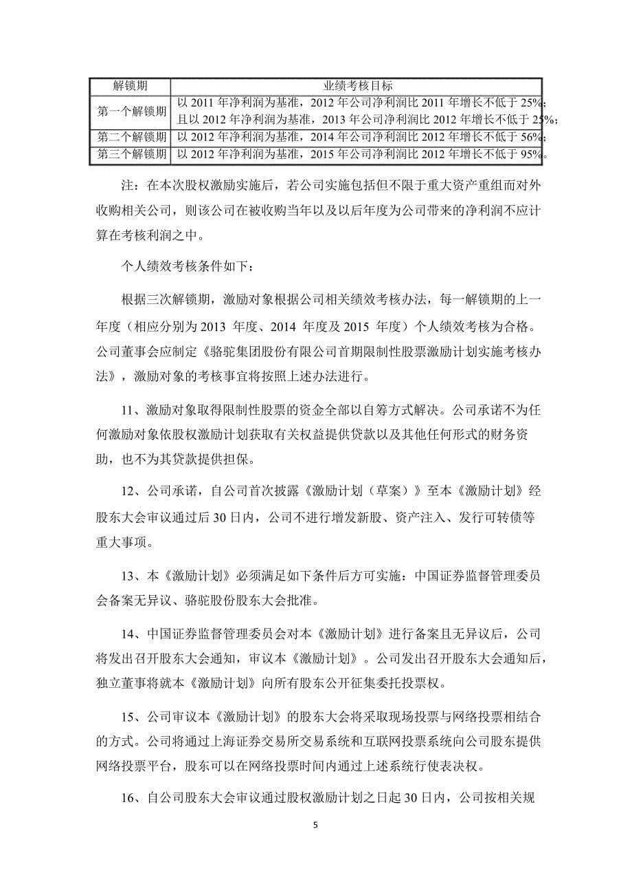 601311骆驼股份首期限制性股票激励计划（草案）_第5页