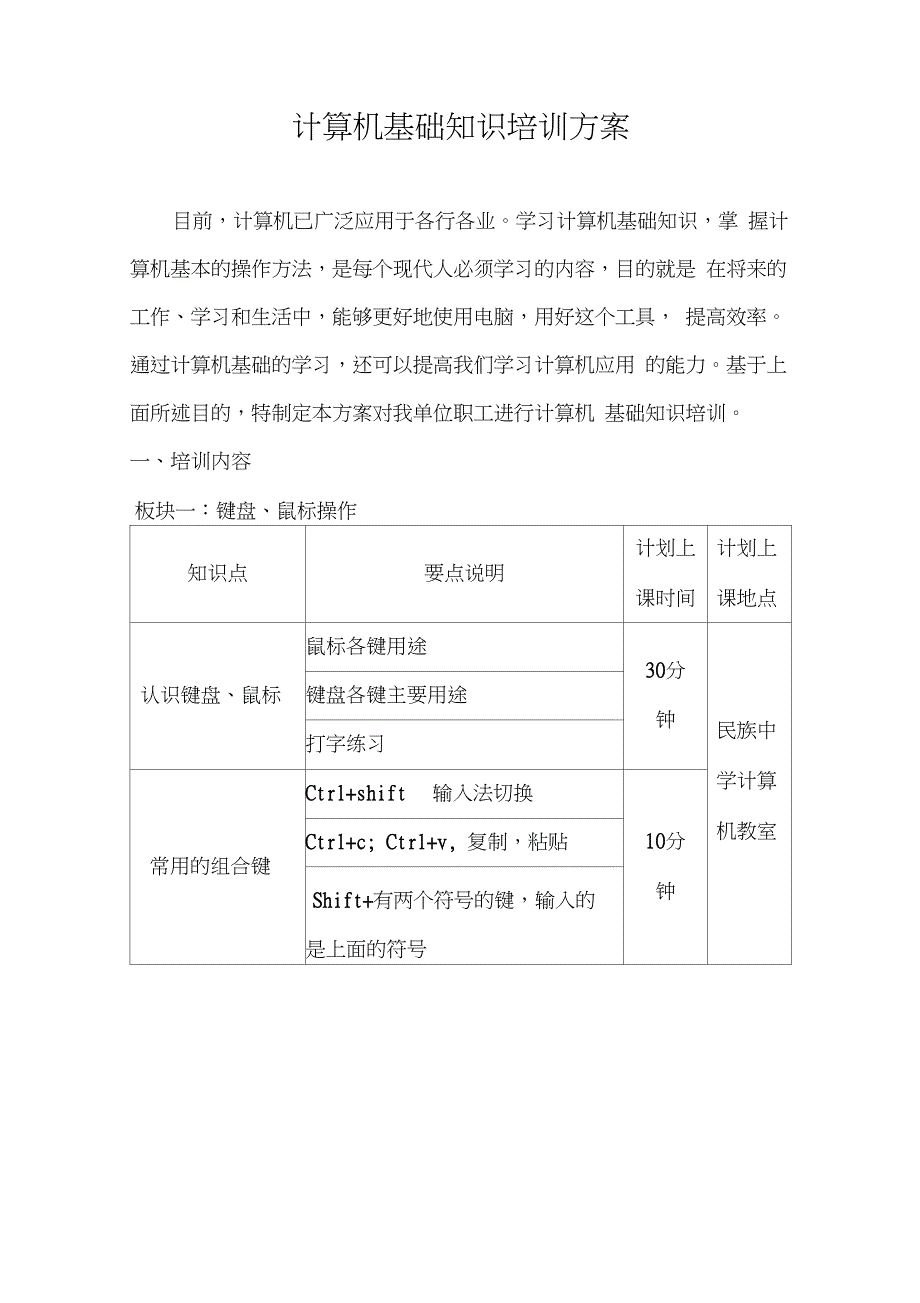 计算机基础知识培训方案_第1页