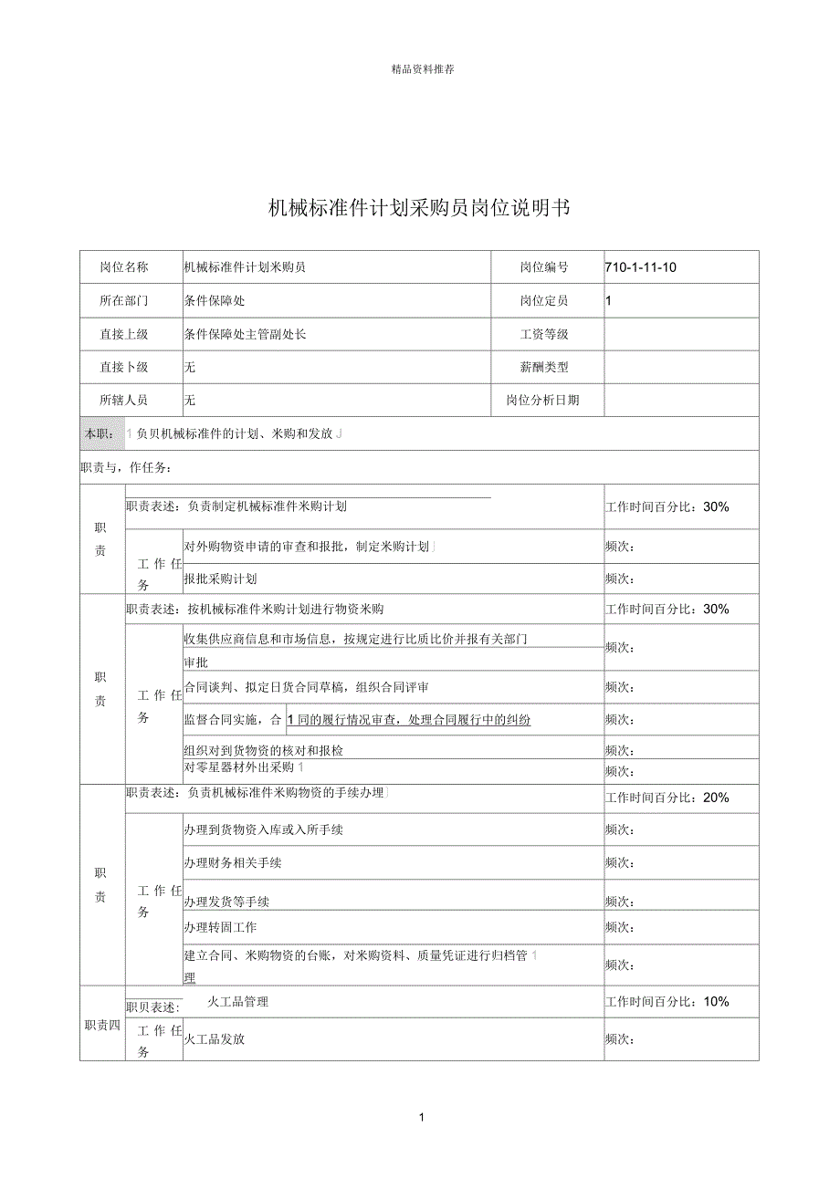 中船重工研究所条件保障处机械标准件计划采购员岗位说明书_第1页