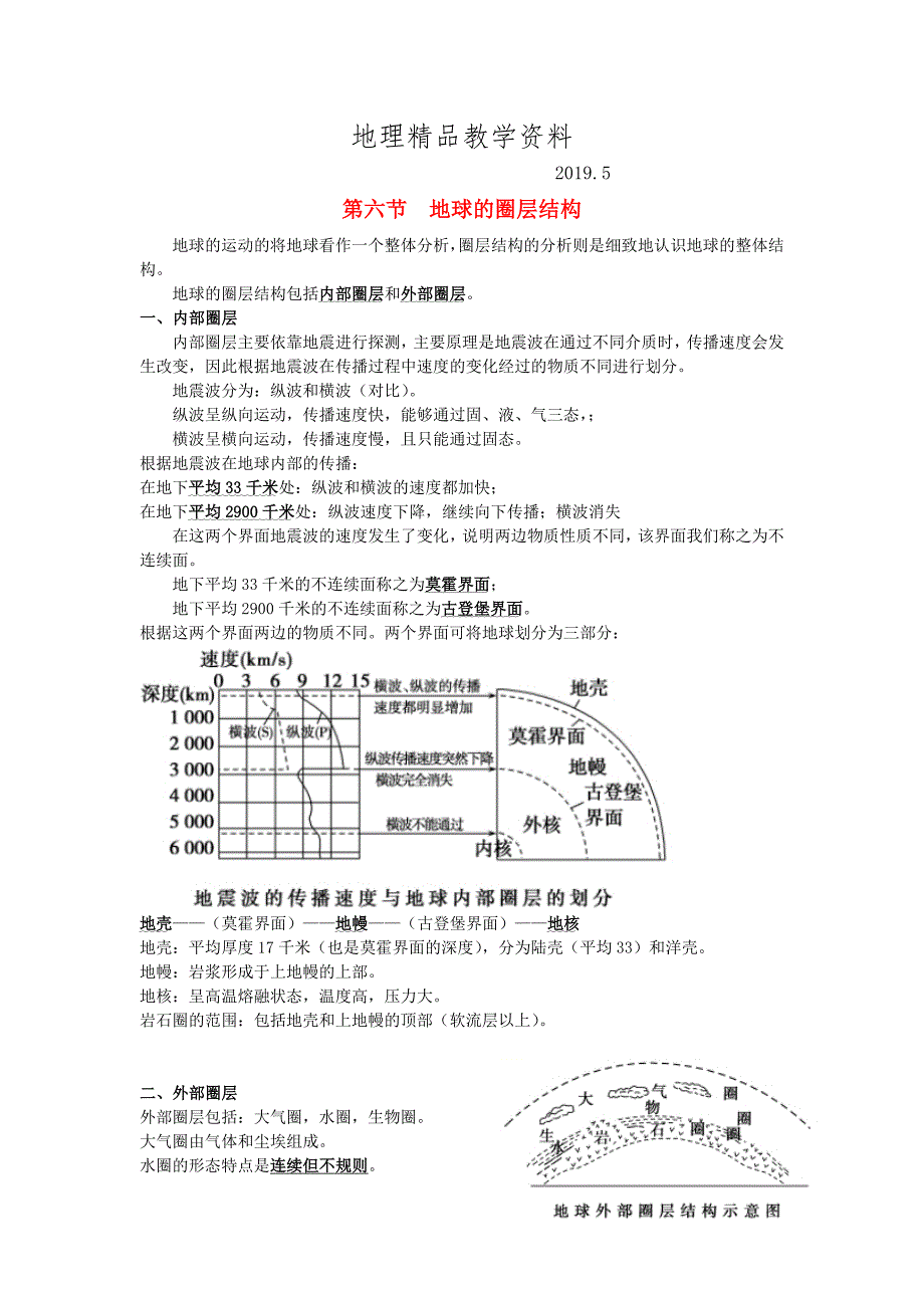 精品高考地理总复习自然地理第二章行星地球第六节地球的圈层结构学案新人教版必修1_第1页
