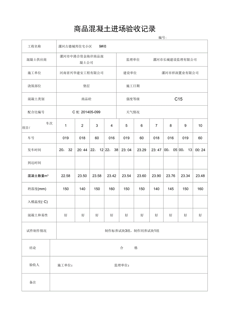 商品混凝土进场验收记录-_第1页