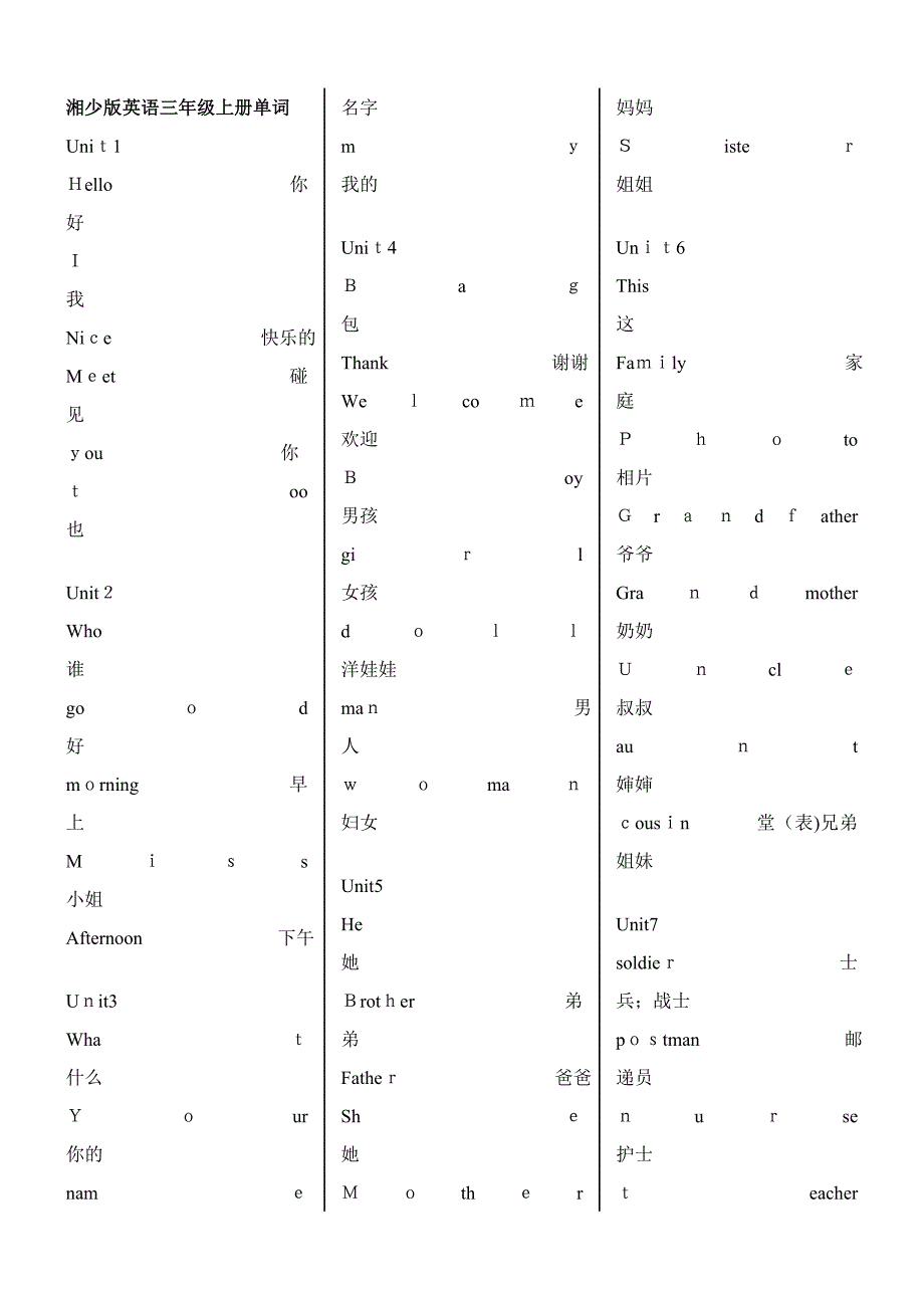 湘少版小学英语单词表3-6年级详细_第1页
