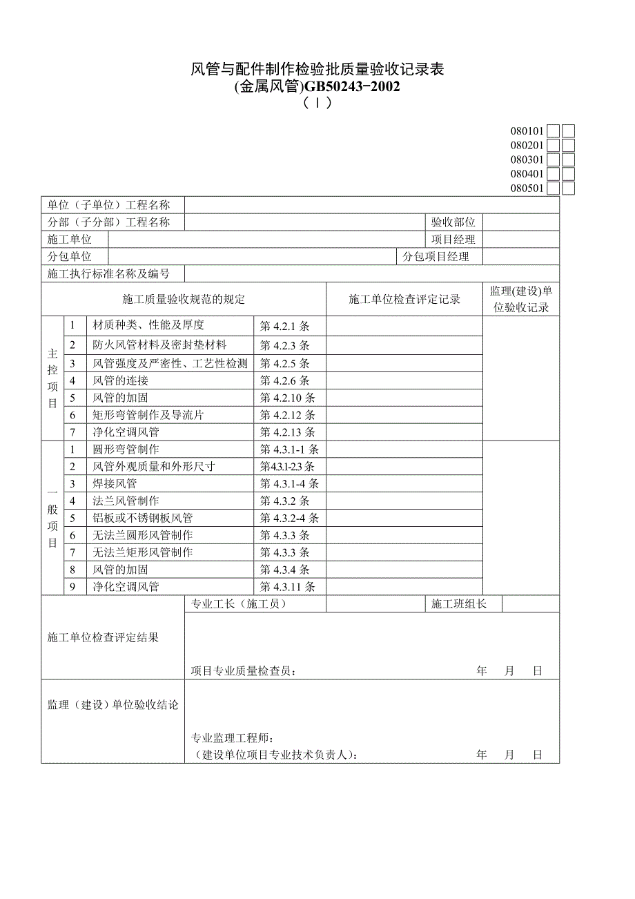 风管与配件制作检验批质量验收记录表Ⅰ_第1页