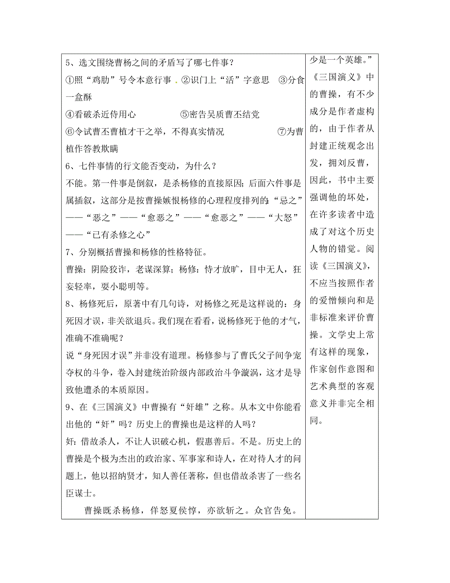 山东省泰安市岱岳区马庄镇回民中学九年级语文上册第五单元第18课杨修之死导学案新人教版_第3页