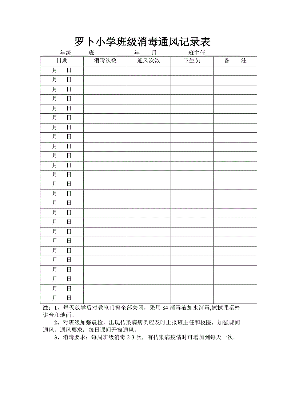 学校消毒通风记录表_第1页