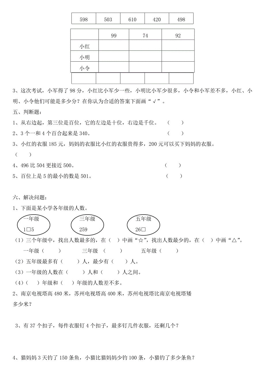 二年级数学下册第一单元试卷_第4页