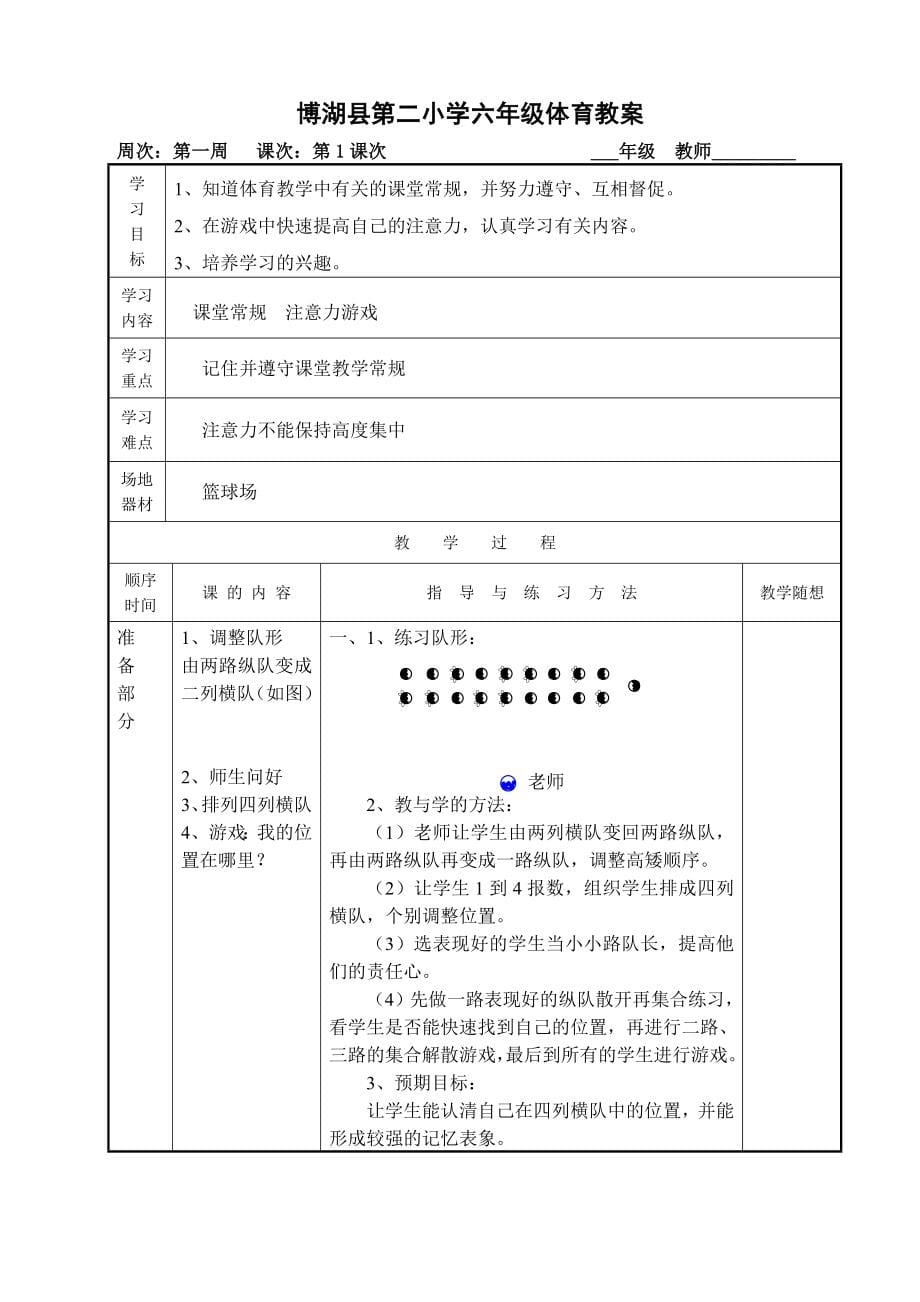 小学六年级全册体育教案(已整理)_第5页