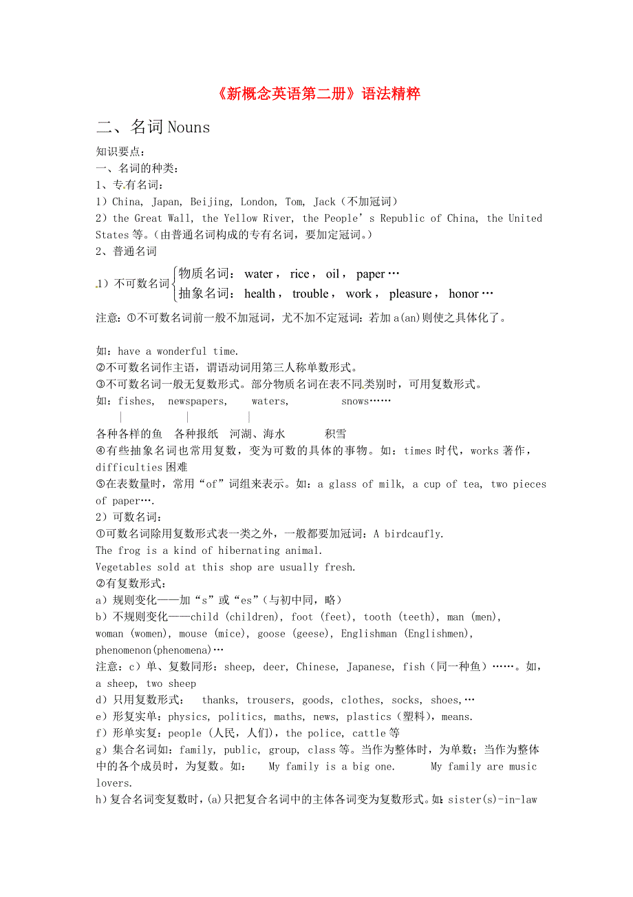 高中英语 名词 语法精粹（含习题）新概念英语 大纲人教版第二册_第1页