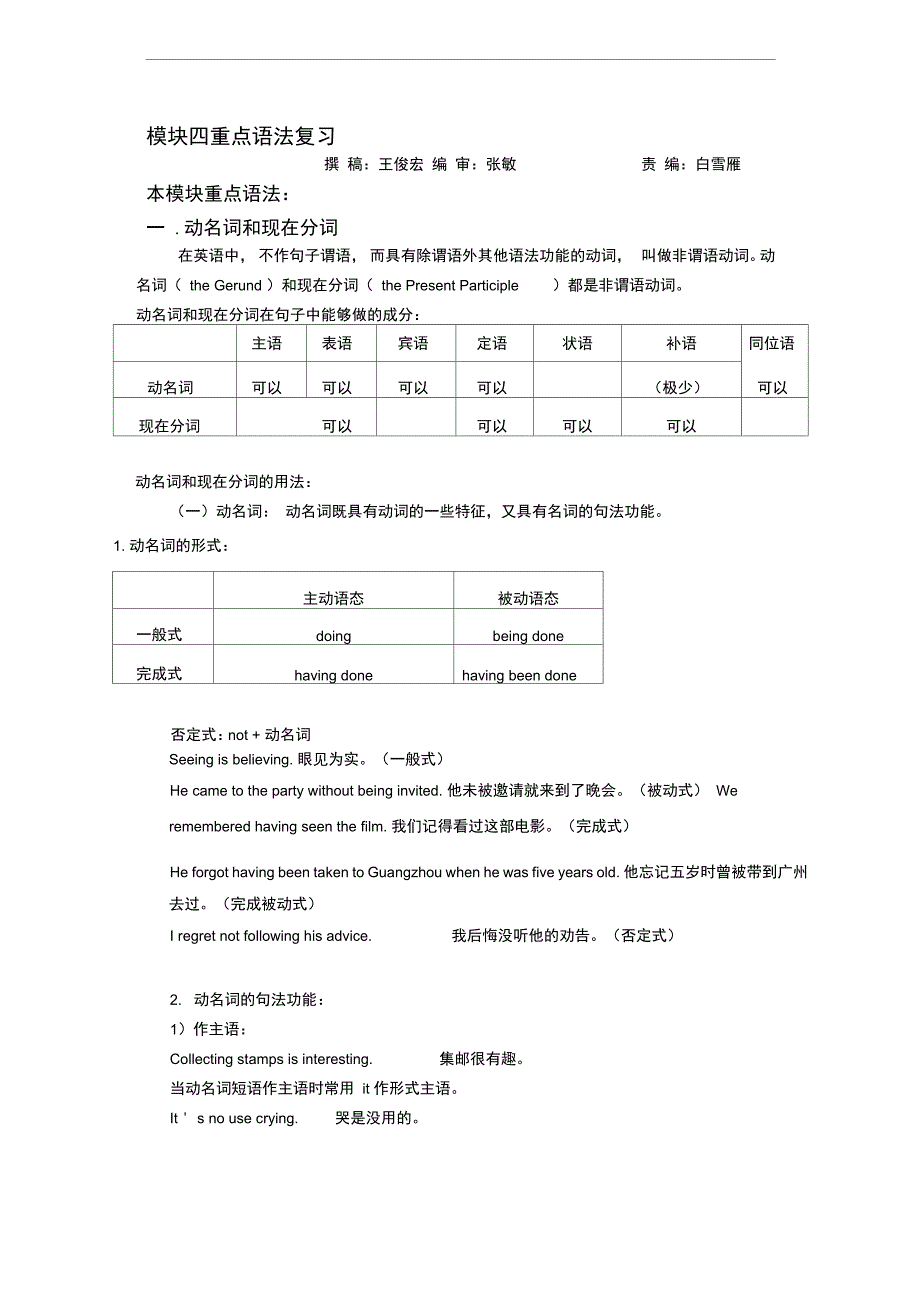 模块四重点语法复习_第1页