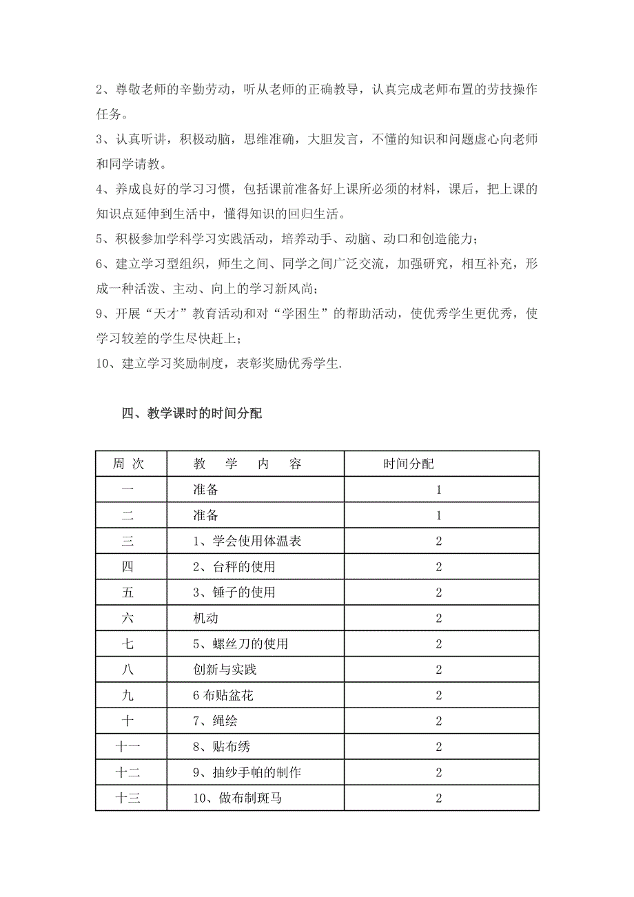 小学六年级上册劳动技术教学计划.doc_第3页