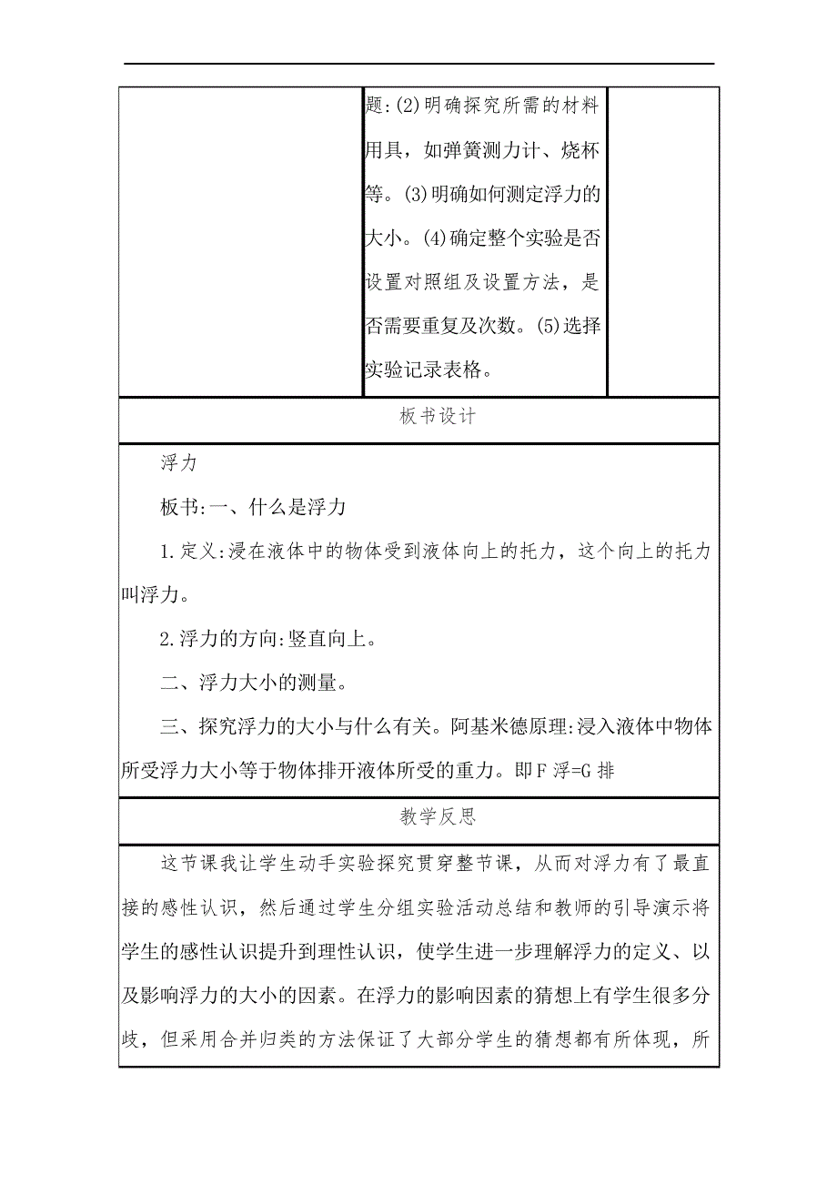 初中物理《浮力》教案基于学科核心素养的教学设计及教学反思_第3页