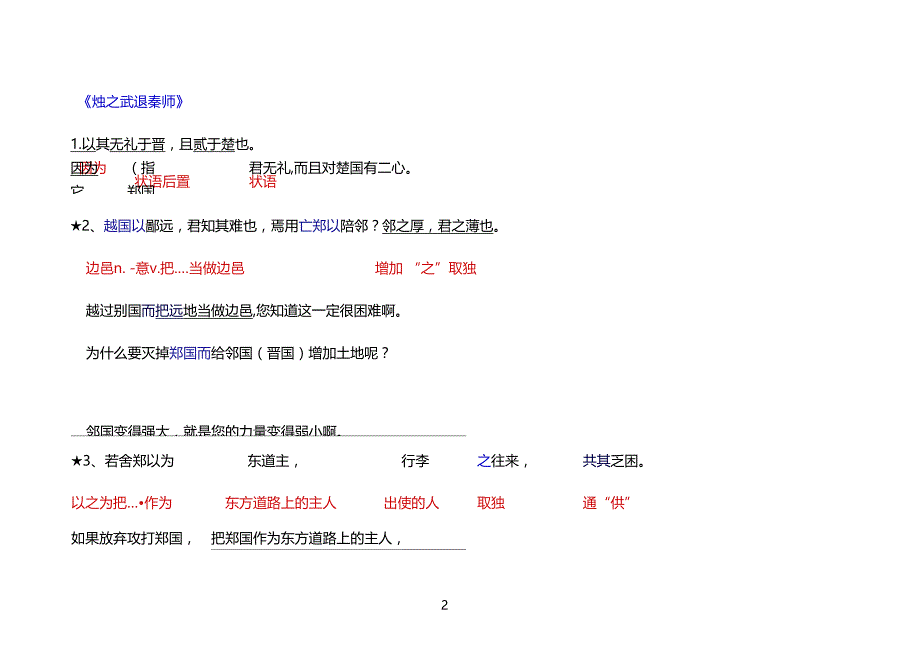 烛之武退秦师重点句子翻译_第2页