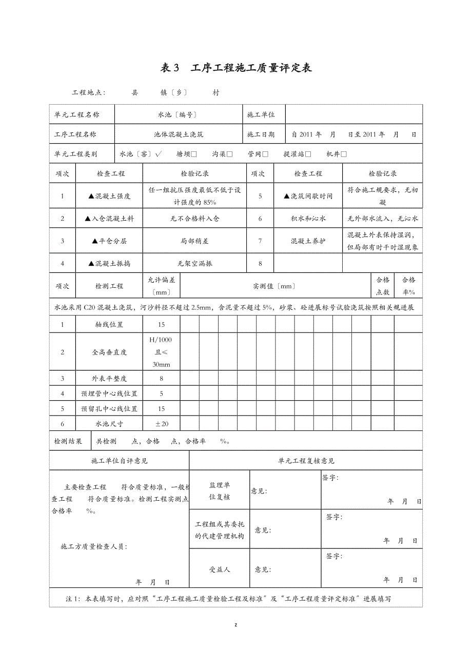 有盖水池工序建筑施工质量评定表范本_第5页