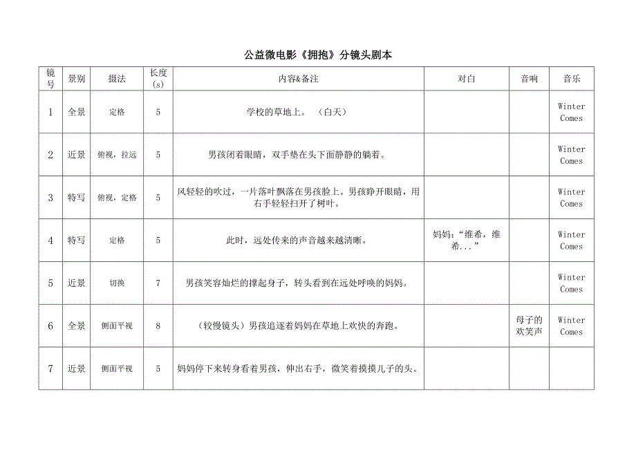 拥抱分镜头剧本_第1页