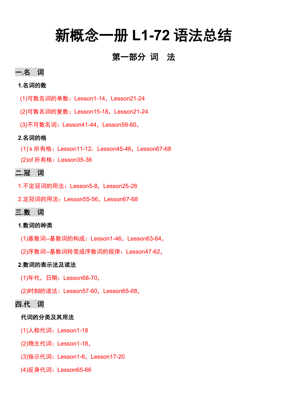 新概念一册L1-72语法总结_第1页