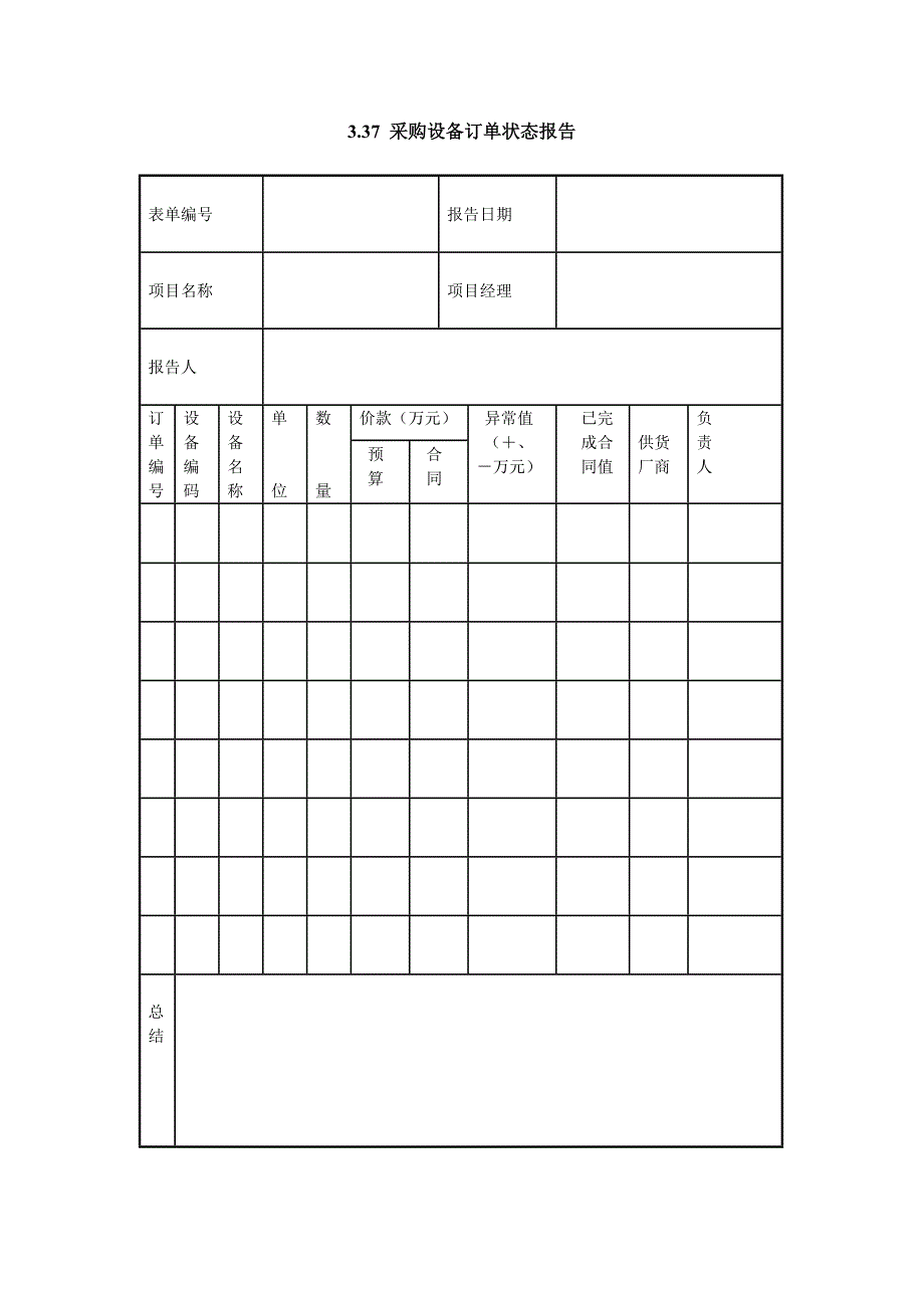 采购设备订单状态报告_第1页