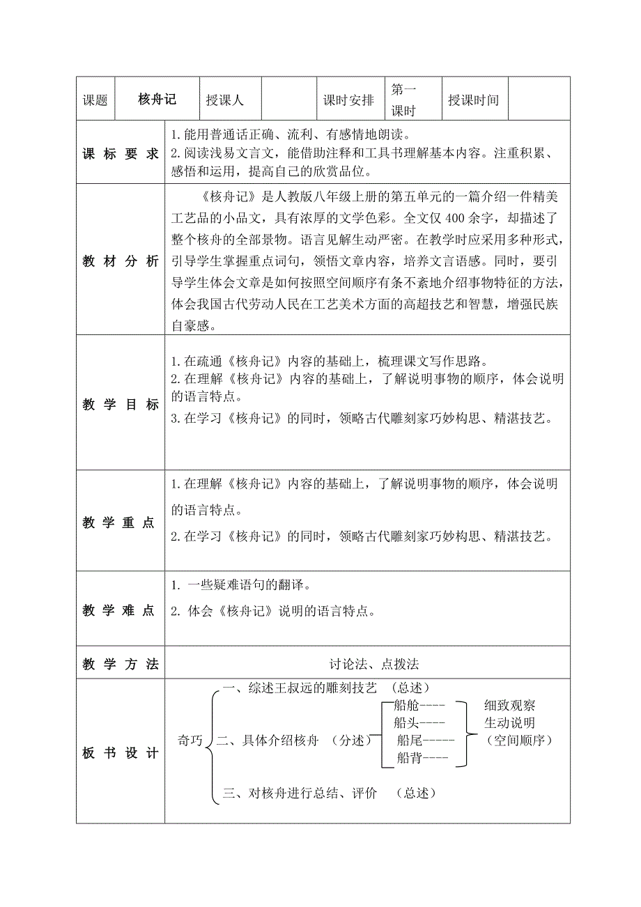 课题核舟记授课人课时安排第一[1].doc_第1页