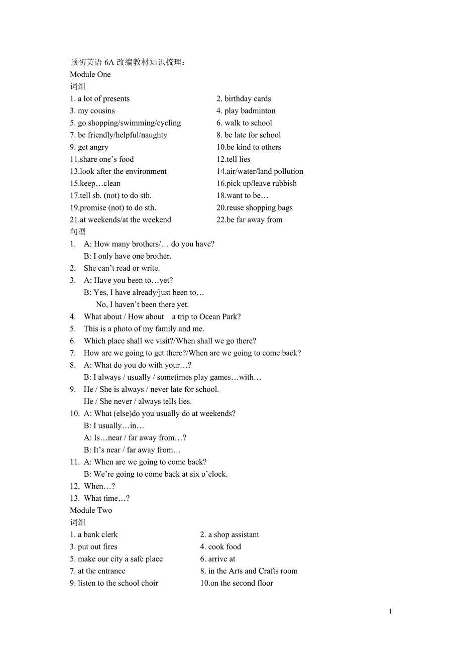 6A预初英语改编教材知识梳理：.doc_第1页